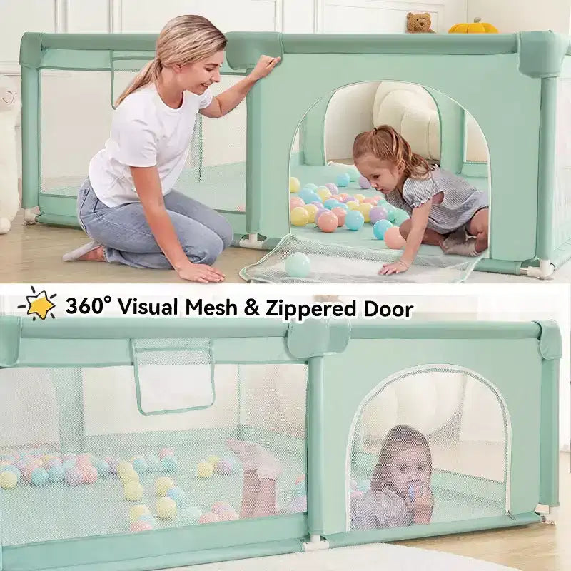 4-Panel Baby Playpen 71"x59" | Portable Foldable Playard | Mesh Design