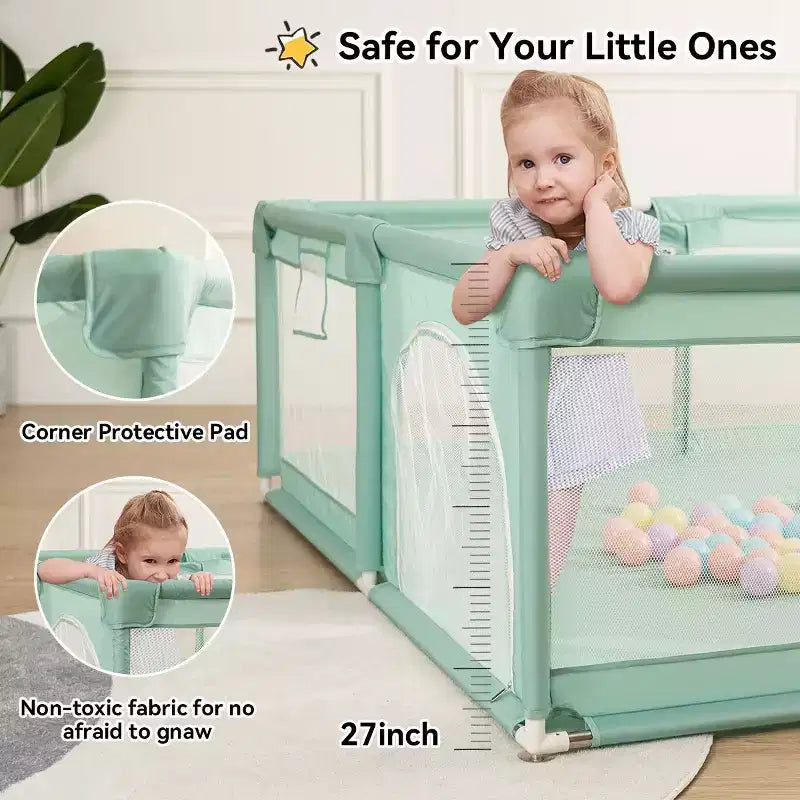 4-Panel Baby Playpen 71"x59" | Portable Foldable Playard | Mesh Design