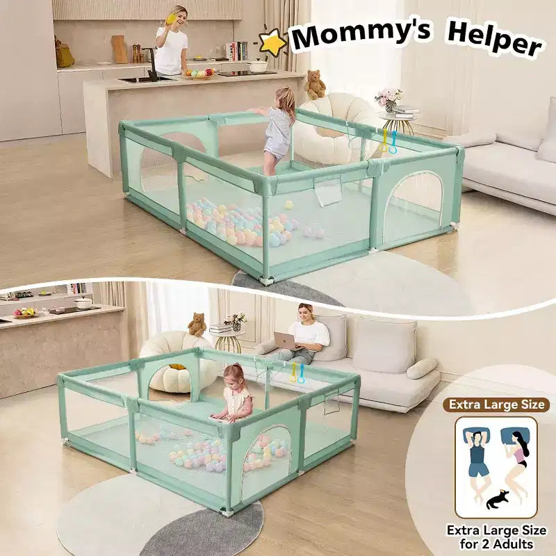 4-Panel Baby Playpen 71"x59" | Portable Foldable Playard | Mesh Design