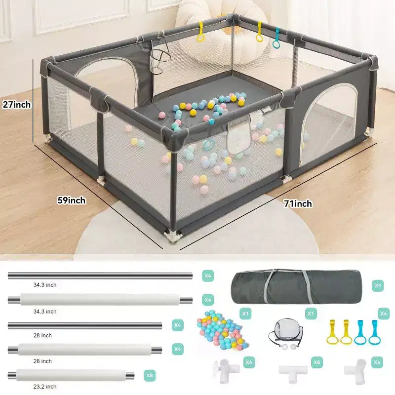 4-Panel Baby Playpen 71"x59" | Portable Foldable Playard | Mesh Design