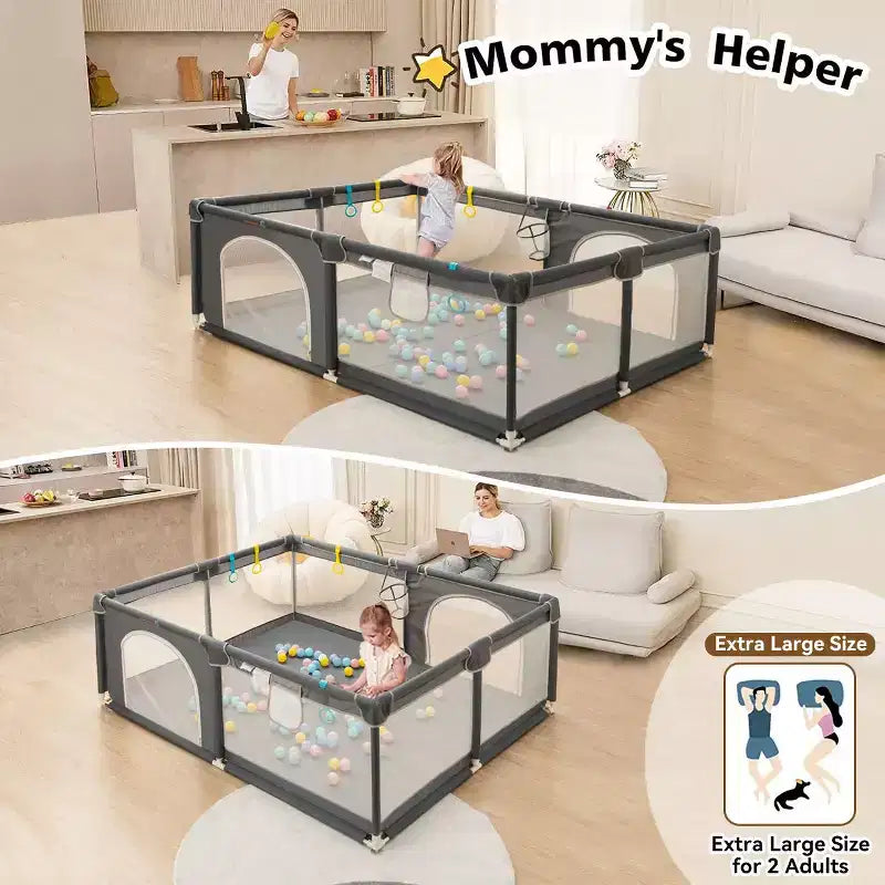 4-Panel Baby Playpen 71"x59" | Portable Foldable Playard | Mesh Design