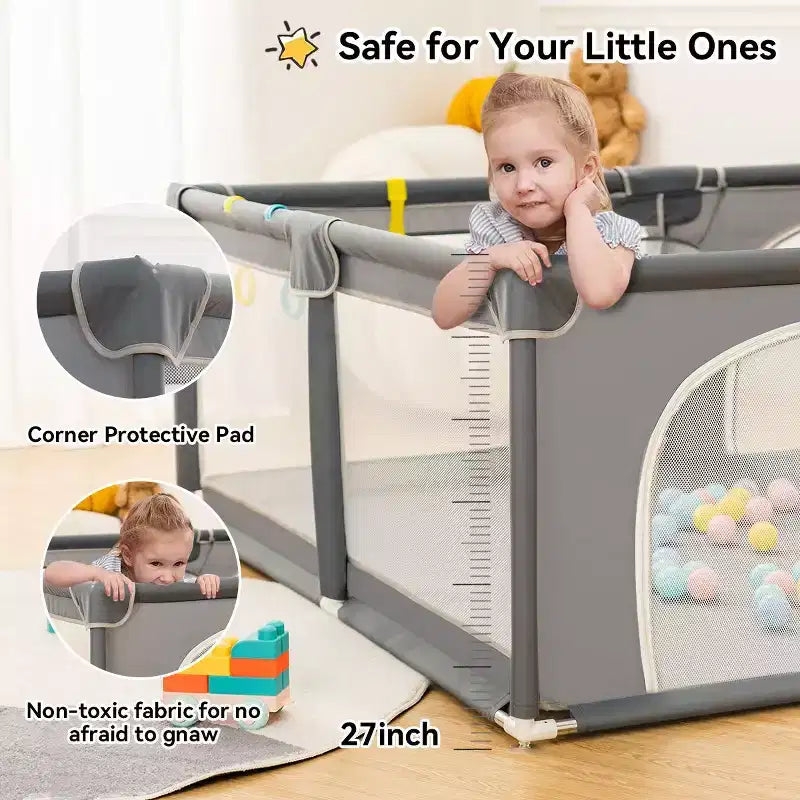4-Panel Baby Playpen 71"x59" | Portable Foldable Playard | Mesh Design