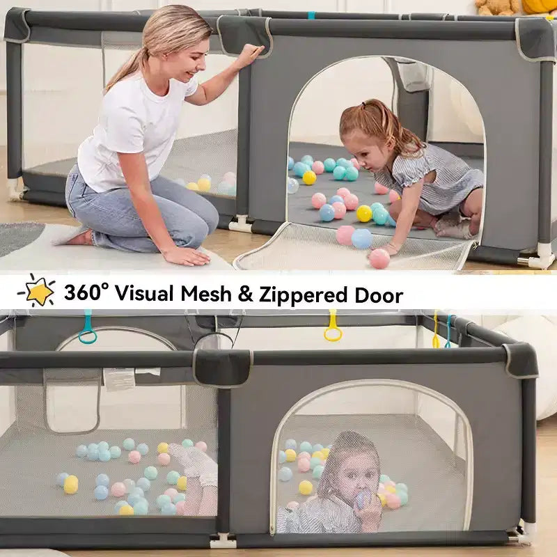 4-Panel Baby Playpen 71"x59" | Portable Foldable Playard | Mesh Design