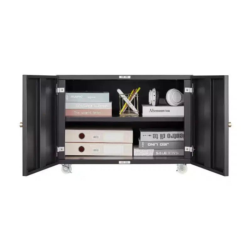 Mobile Printer Stand | Steel Cabinet with 2 Doors & Locking Wheels