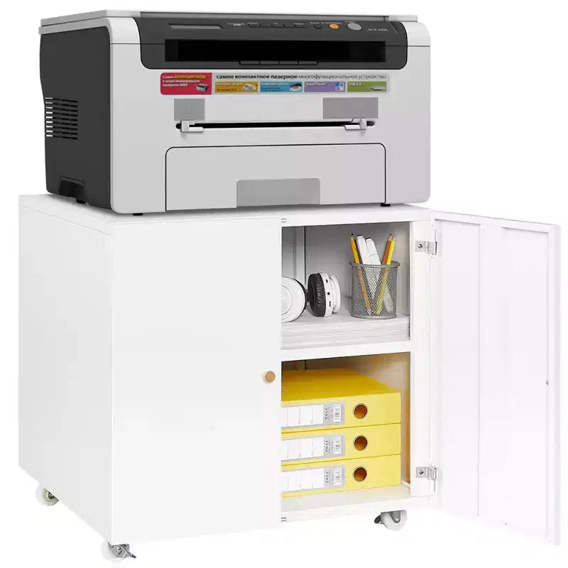 Mobile Printer Stand | Steel Cabinet with 2 Doors & Locking Wheels