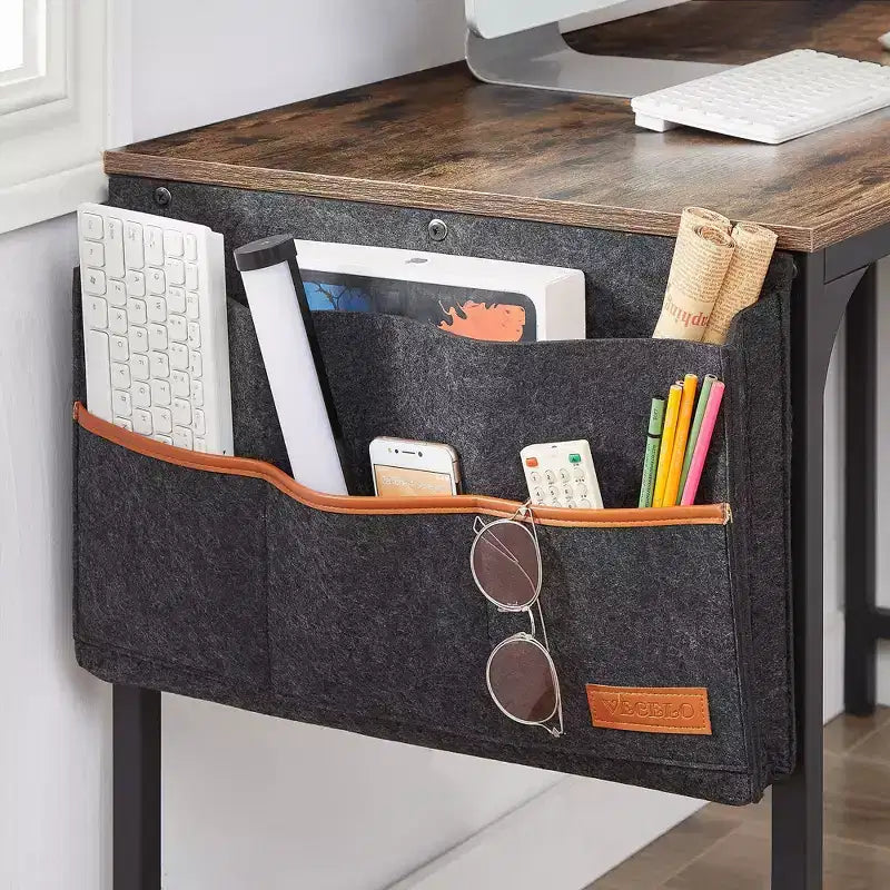 L-Shaped Corner Gaming Desk | 2-Tier Shelf & Storage Pocket | Brown