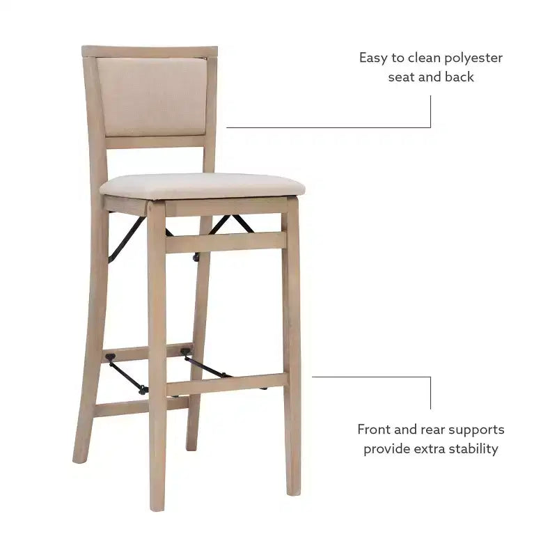 Padded Back Folding Barstool | Gray Wash | 30.75" Seat Height | 275 lb Capacity