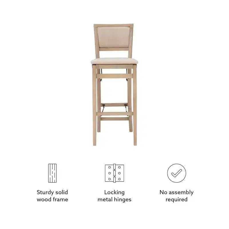 Padded Back Folding Barstool | Gray Wash | 30.75" Seat Height | 275 lb Capacity