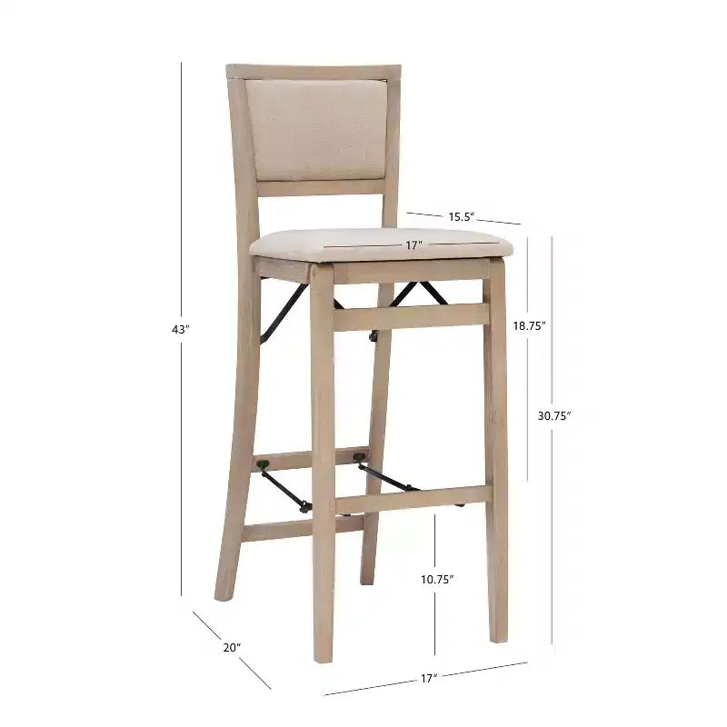 Padded Back Folding Barstool | Gray Wash | 30.75" Seat Height | 275 lb Capacity