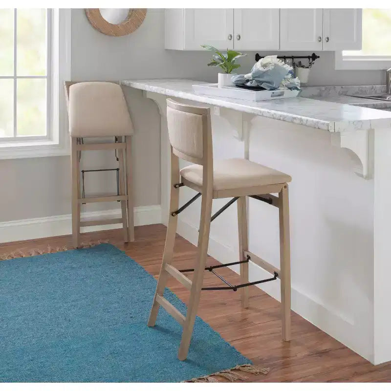Padded Back Folding Barstool | Gray Wash | 30.75" Seat Height | 275 lb Capacity