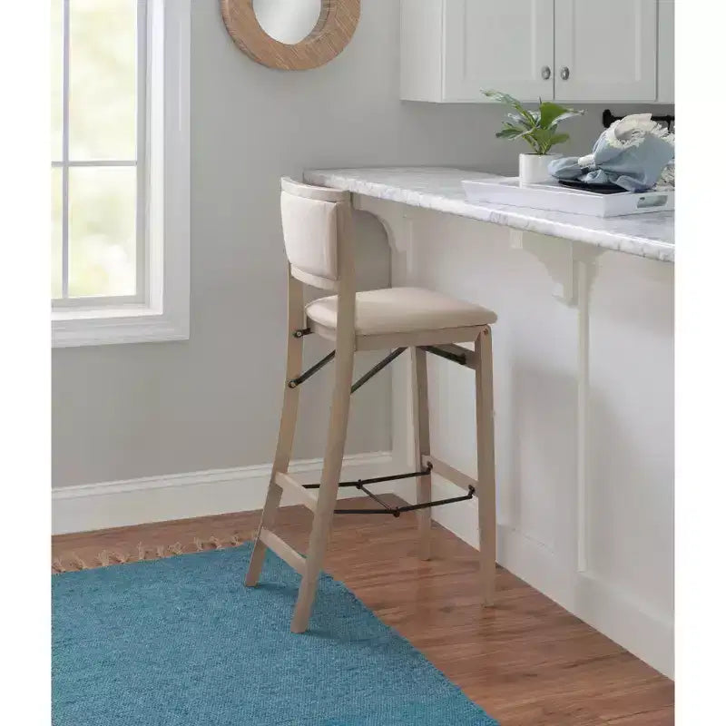 Padded Back Folding Barstool | Gray Wash | 30.75" Seat Height | 275 lb Capacity