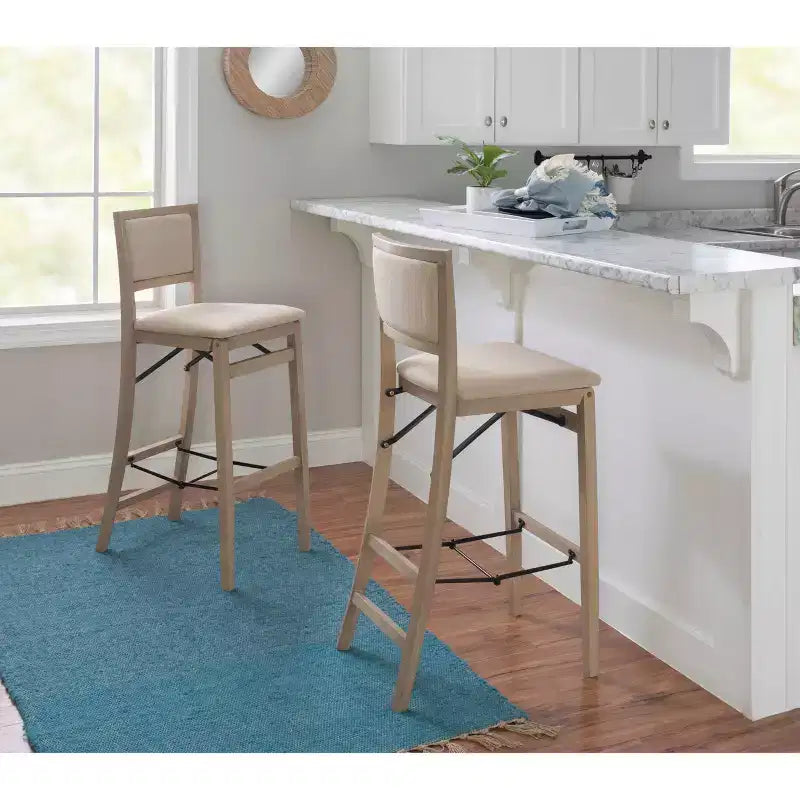 Padded Back Folding Barstool | Gray Wash | 30.75" Seat Height | 275 lb Capacity