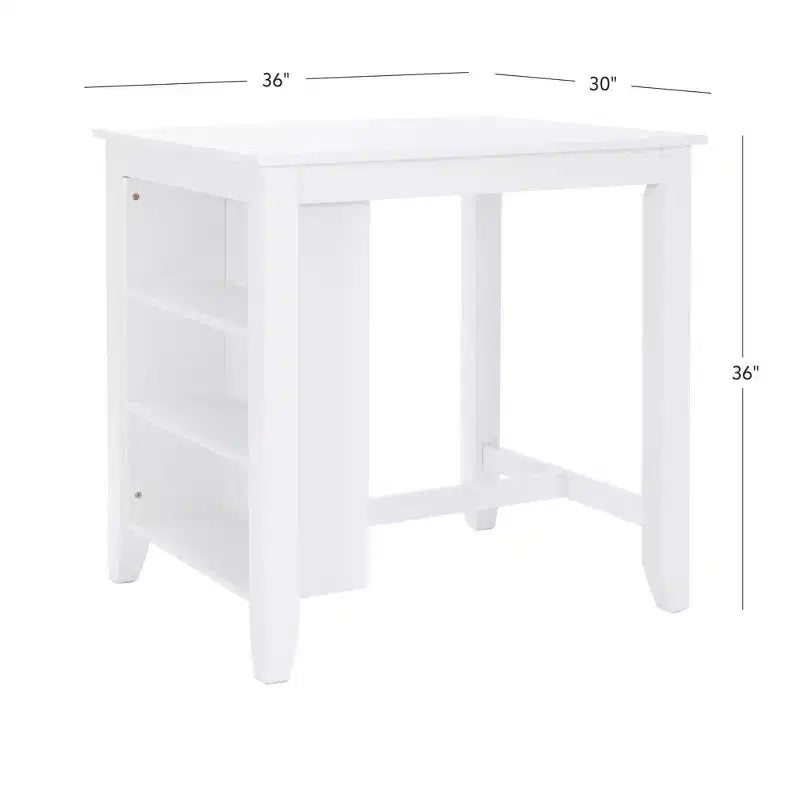Solid Wood Counter Height Table | White | 36"H | 3 Shelves & Dual USB Charging