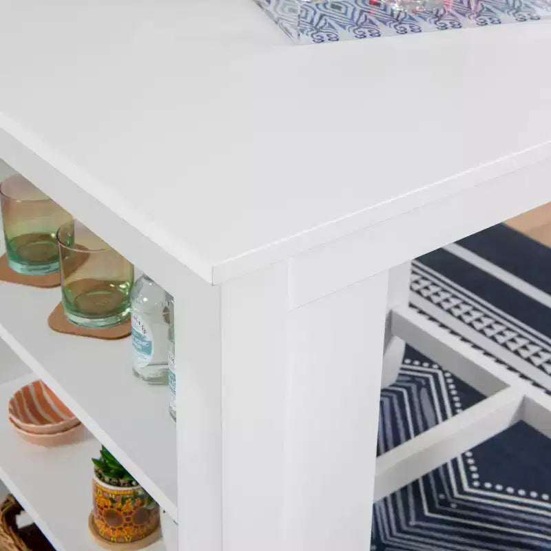 Solid Wood Counter Height Table | White | 36"H | 3 Shelves & Dual USB Charging