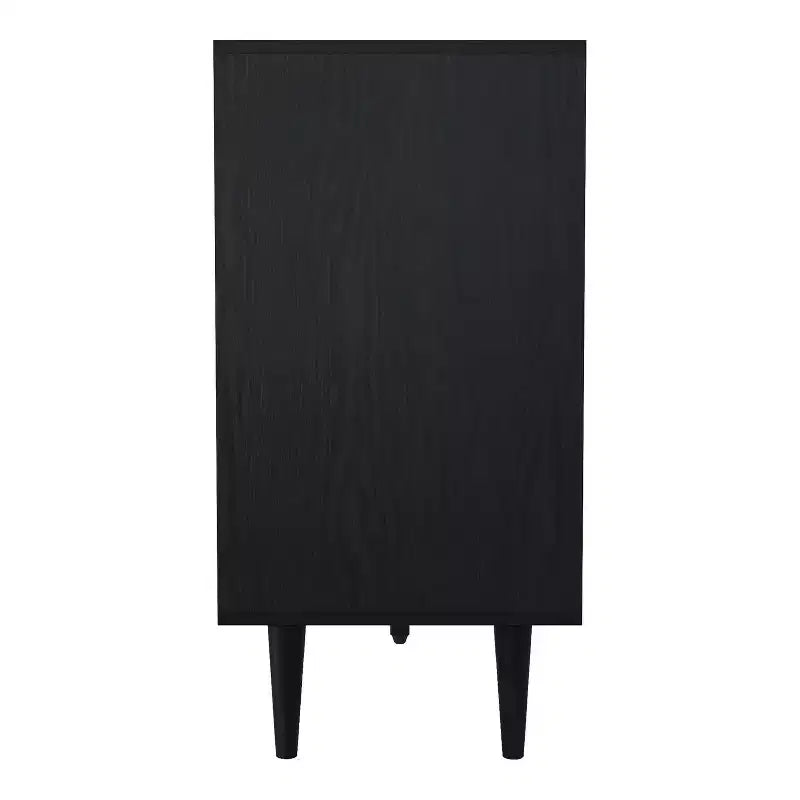 Mid-Century Modern Buffet Server | Light Oak & Black | 47" Wide | Glass Doors