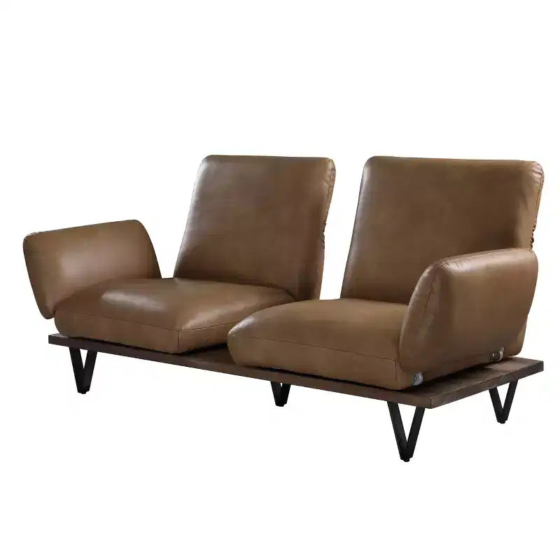 88" Swivel Top Grain Leather Sofa | Nutmeg | Adjustable Back & Arms | 2 Pillows