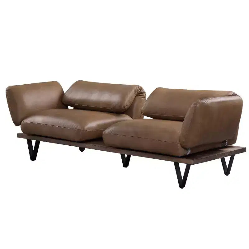 88" Swivel Top Grain Leather Sofa | Nutmeg | Adjustable Back & Arms | 2 Pillows