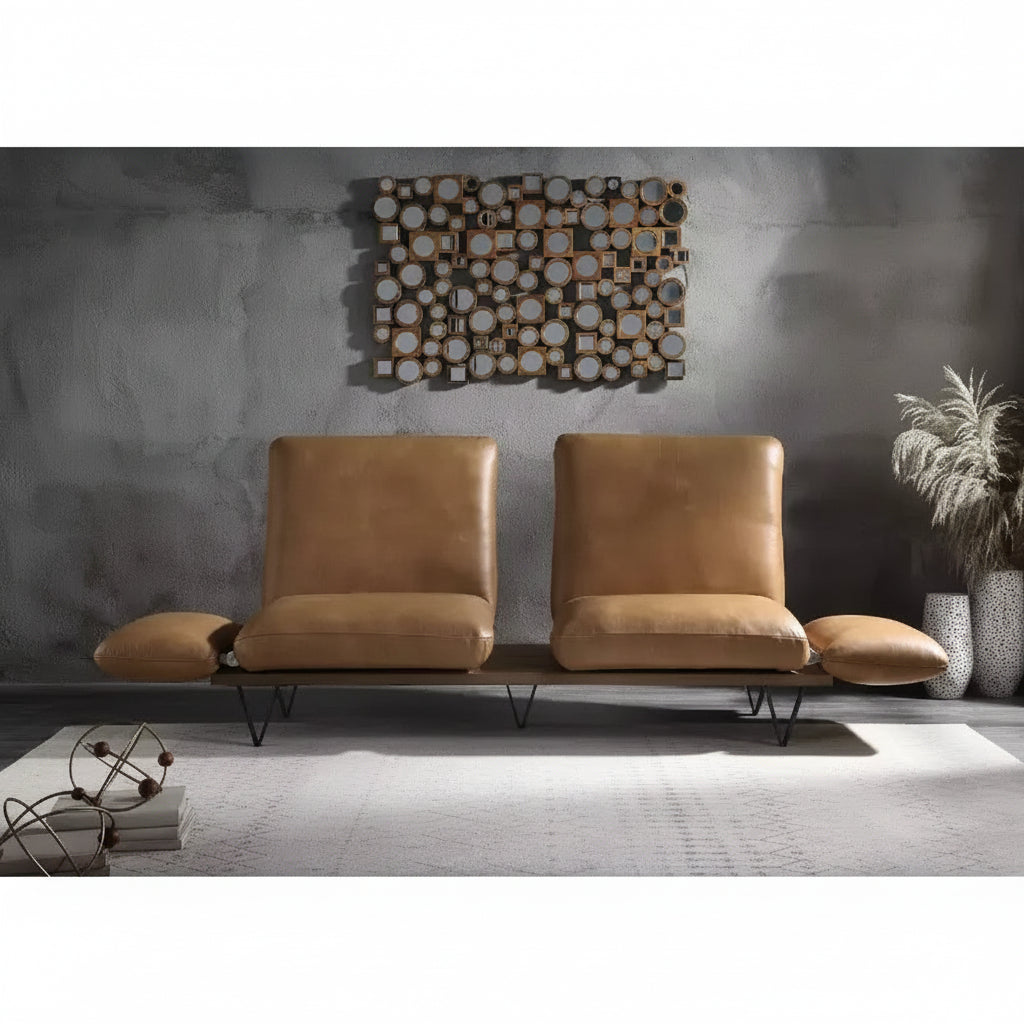 88" Swivel Top Grain Leather Sofa | Nutmeg | Adjustable Back & Arms | 2 Pillows