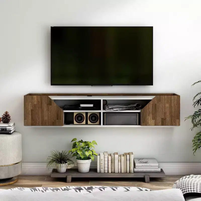 61" Floating Wall-Mount TV Stand for TVs up to 70" | 6 Shelves & Cable Mgmt