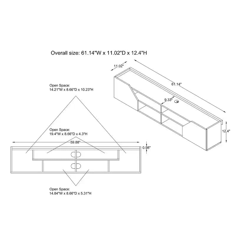 61" Floating Wall-Mount TV Stand for TVs up to 70" | 6 Shelves & Cable Mgmt