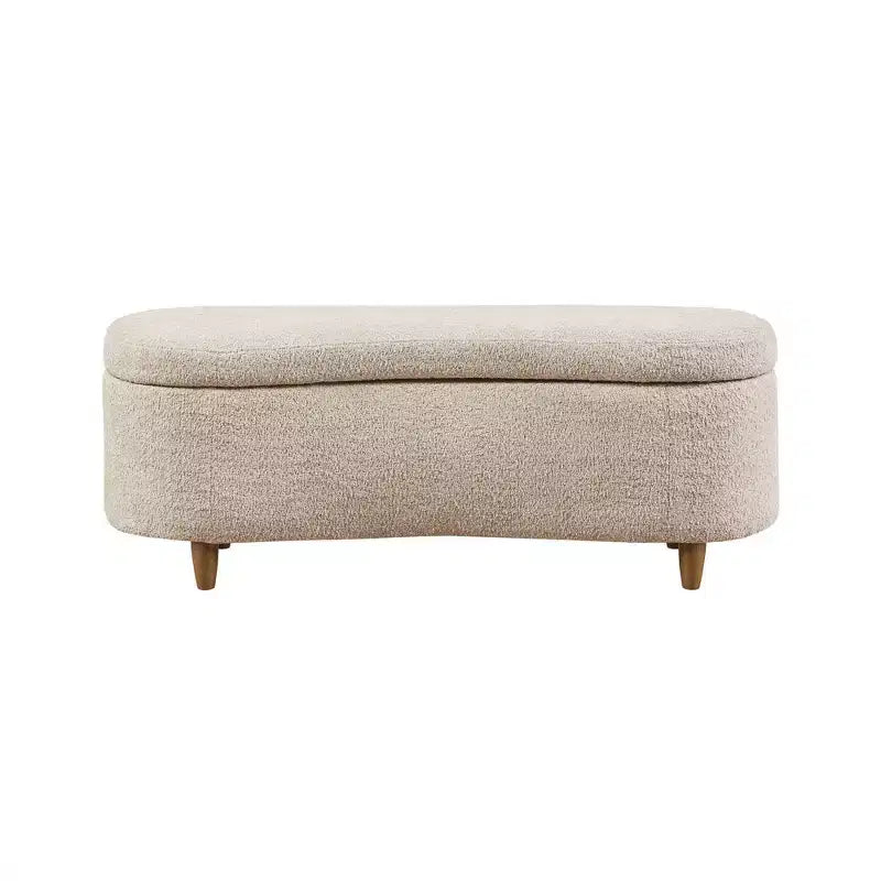 Boucle Flip Top Storage Bench | 48" | Taupe | Wood Legs | 400 lb Capacity