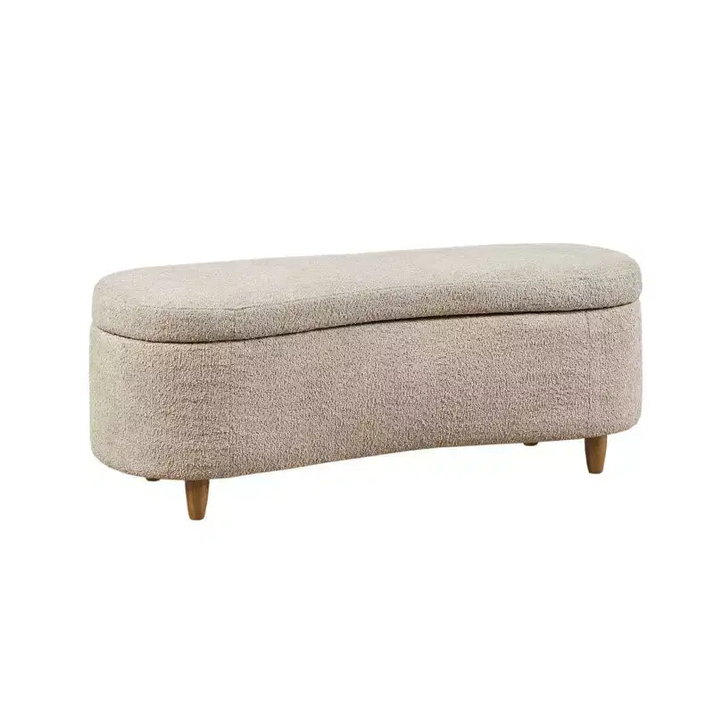 Boucle Flip Top Storage Bench | 48" | Taupe | Wood Legs | 400 lb Capacity