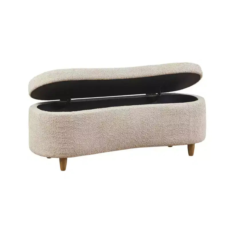 Boucle Flip Top Storage Bench | 48" | Taupe | Wood Legs | 400 lb Capacity