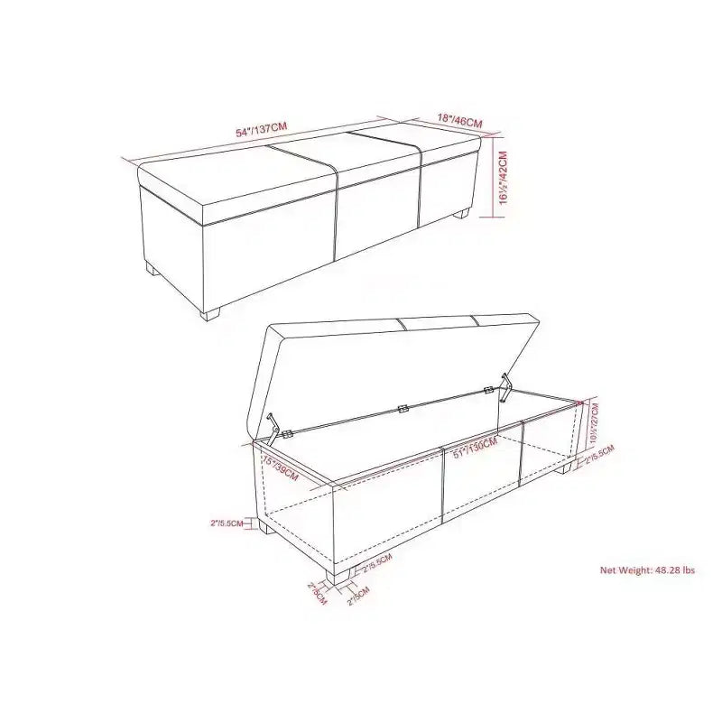 Extra Large Storage Ottoman Bench | Satin Cream | 54" Wide | 250 lb Capacity