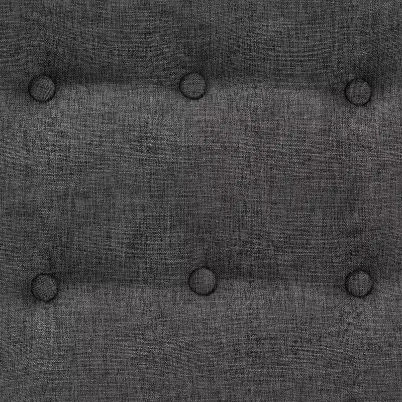 Japandi Button-Tufted Ottoman Footstool | Dark Gray & Walnut Brown