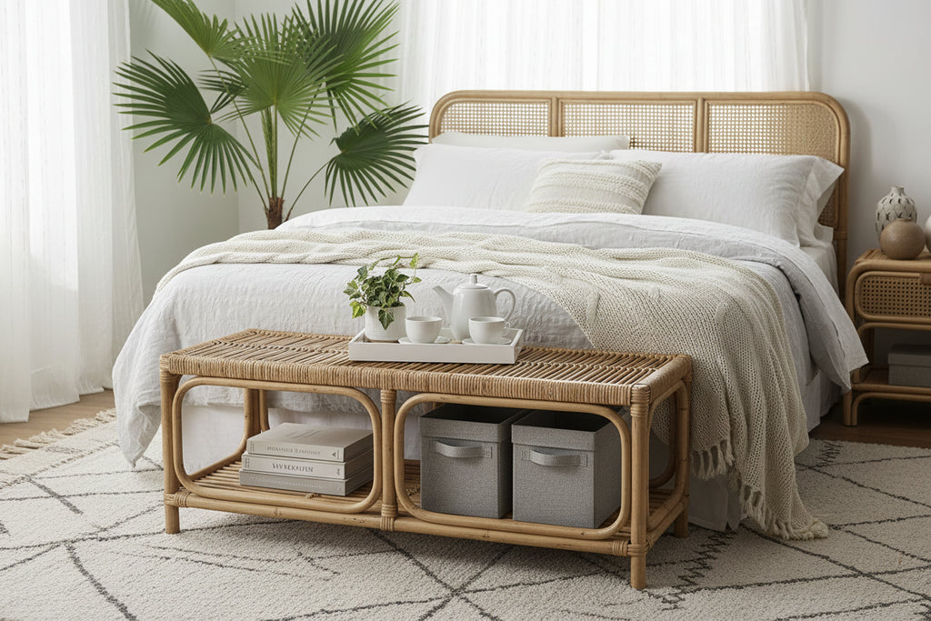 Himari Rattan Accent Bench Natural Brown - Baxton Studio: Handcrafted, Entryway, Bedroom, Shelf Storage