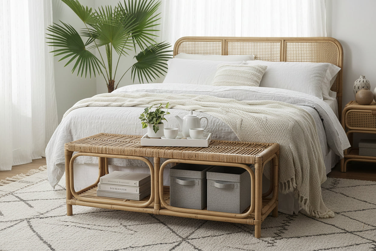 Himari Rattan Accent Bench Natural Brown - Baxton Studio: Handcrafted, Entryway, Bedroom, Shelf Storage