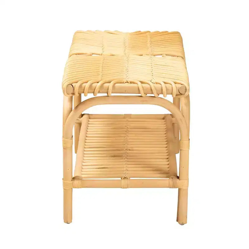 Natural Rattan Accent Bench with Open Shelf | 39" Wide | Bohemian Style