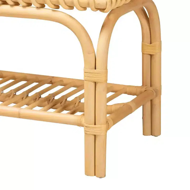 Natural Rattan Accent Bench with Open Shelf | 39" Wide | Bohemian Style
