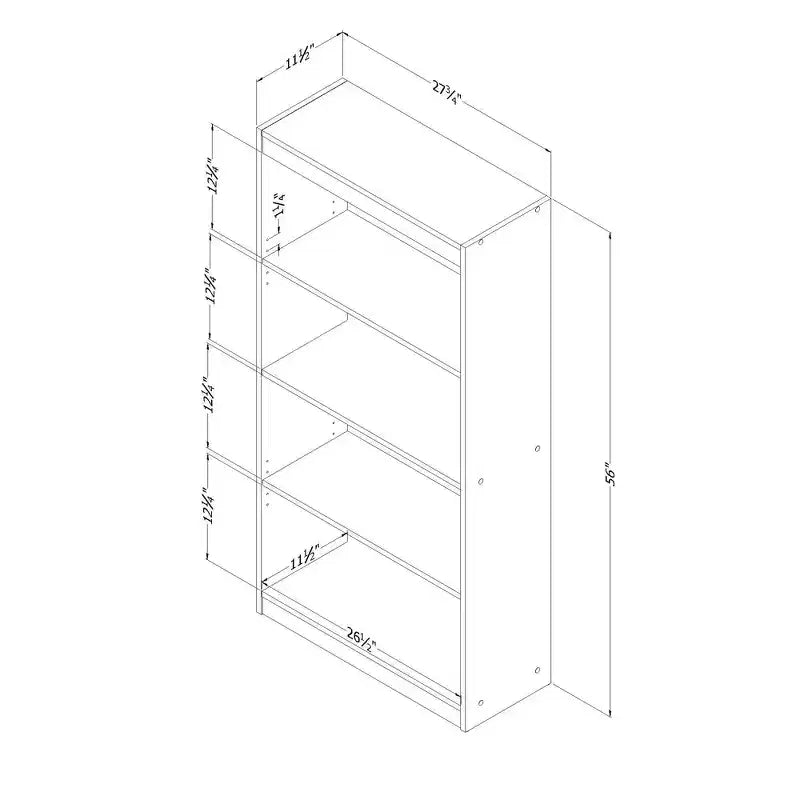 56" 4-Shelf Decorative Bookshelf | Gray Oak | Particle Board | 25 lb Per Shelf