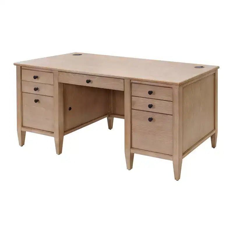 66" Double Pedestal Wood Office Desk | 4 Utility Drawers & 2 File Drawers