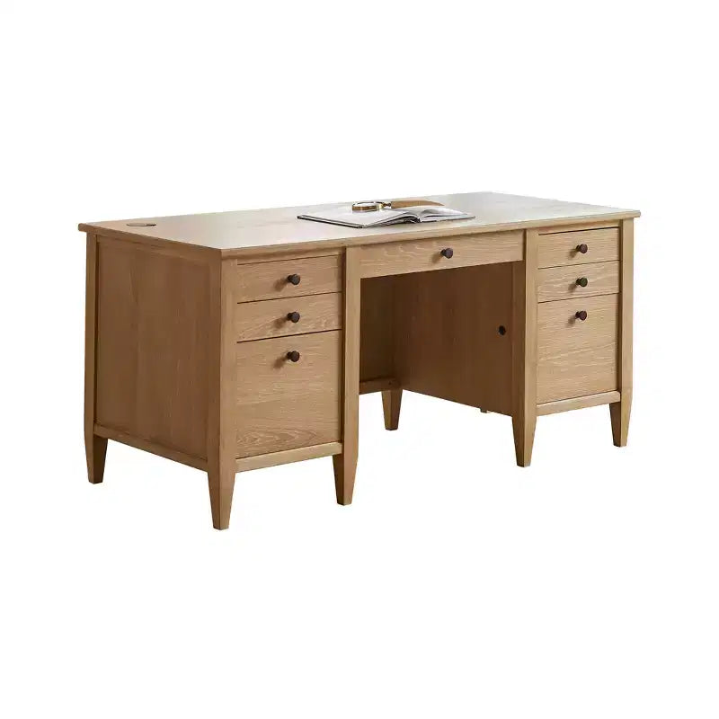 66" Double Pedestal Wood Office Desk | 4 Utility Drawers & 2 File Drawers