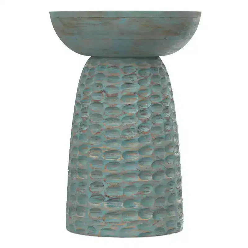 Round Mango Wood Accent Table | Teal Wash | 17.7"H | Scratch-Resistant