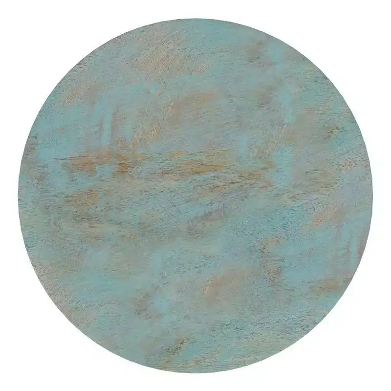 Round Mango Wood Accent Table | Teal Wash | 17.7"H | Scratch-Resistant