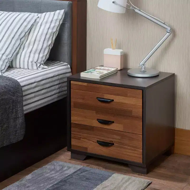20" Accent Table | Walnut & Espresso Finish | 3 Drawers | Wood Legs