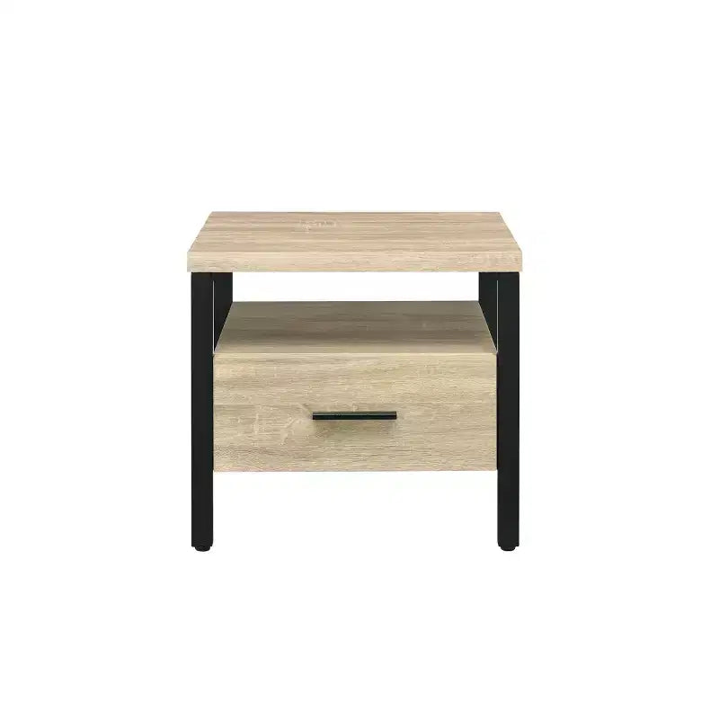 20" Accent Table | Oak & Black Finish | 1 Drawer & Open Shelf | Metal Glides