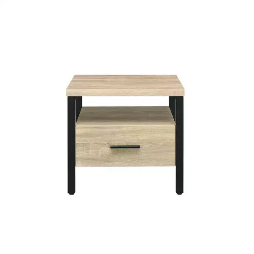 20" Accent Table | Oak & Black Finish | 1 Drawer & Open Shelf | Metal Glides