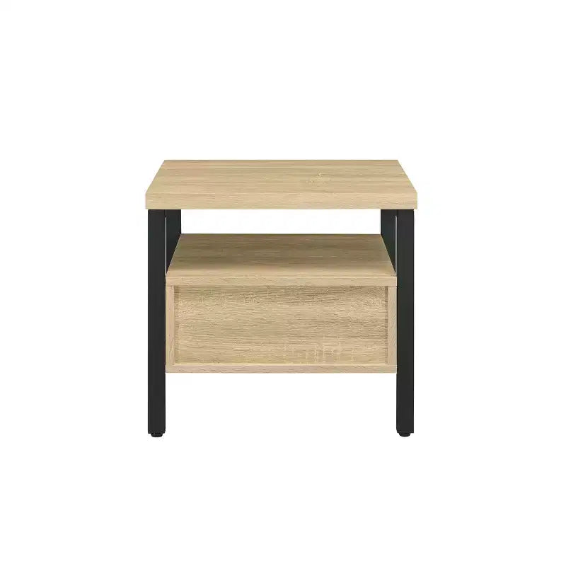 20" Accent Table | Oak & Black Finish | 1 Drawer & Open Shelf | Metal Glides