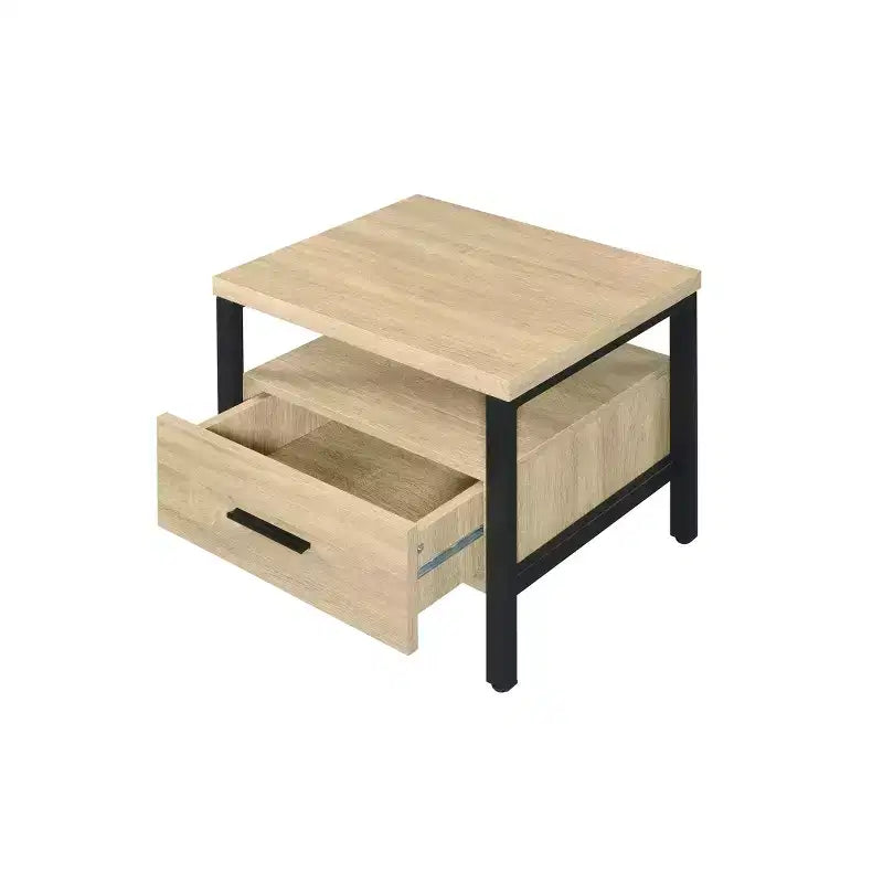 20" Accent Table | Oak & Black Finish | 1 Drawer & Open Shelf | Metal Glides