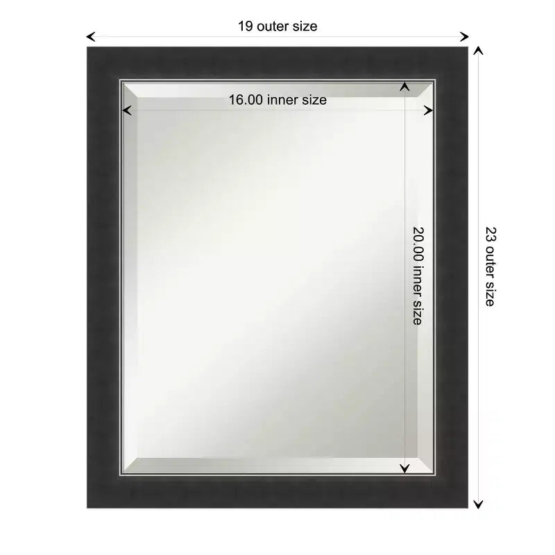 Narrow Beveled Wood Bathroom Wall Mirror | Black | 16"x20" | Vertical or Horizontal