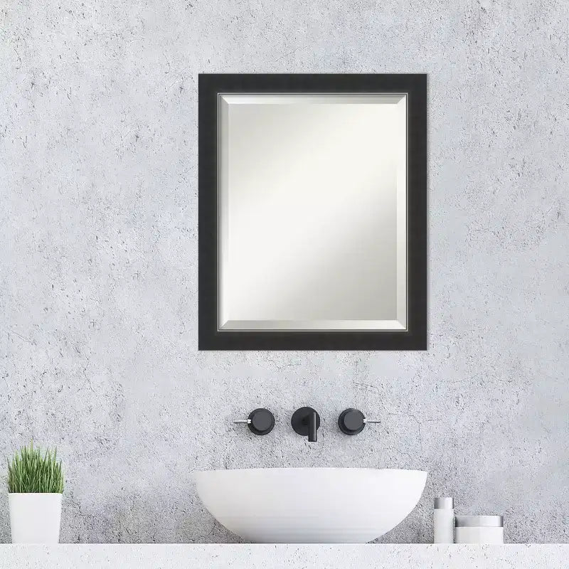 Narrow Beveled Wood Bathroom Wall Mirror | Black | 16"x20" | Vertical or Horizontal