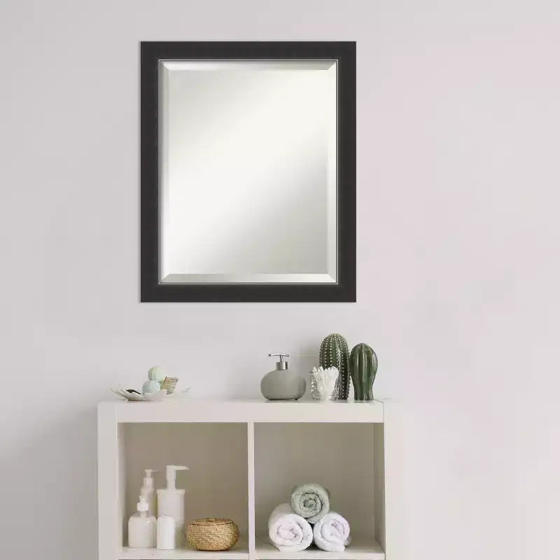 Narrow Beveled Wood Bathroom Wall Mirror | Black | 16"x20" | Vertical or Horizontal