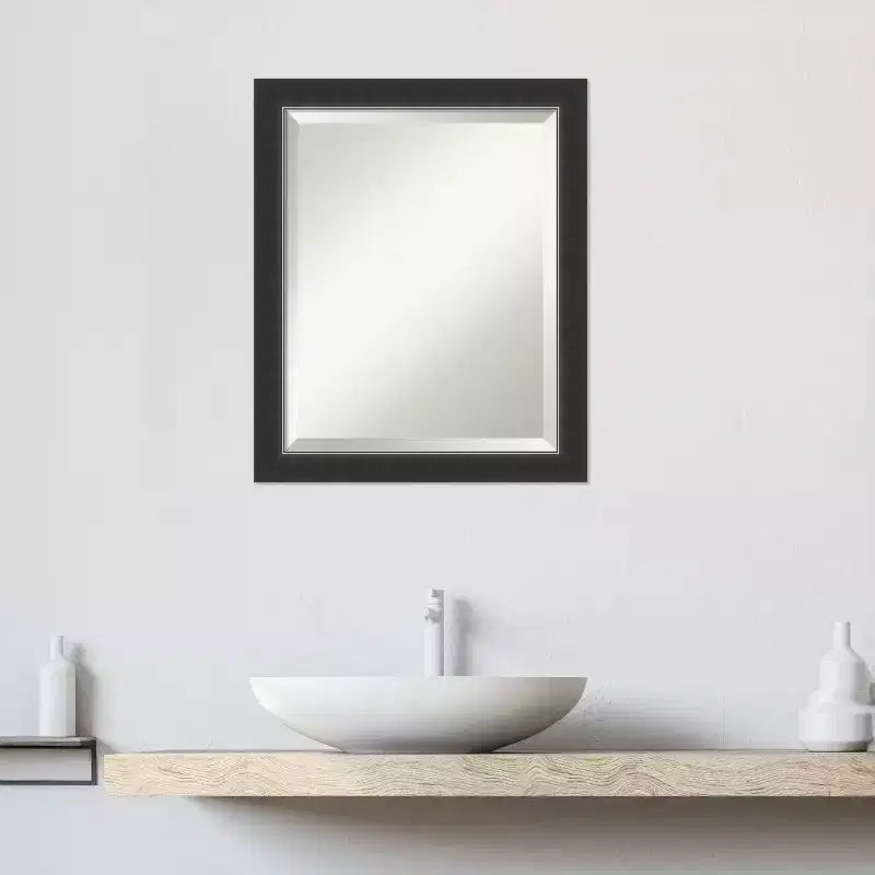 Narrow Beveled Wood Bathroom Wall Mirror | Black | 16"x20" | Vertical or Horizontal