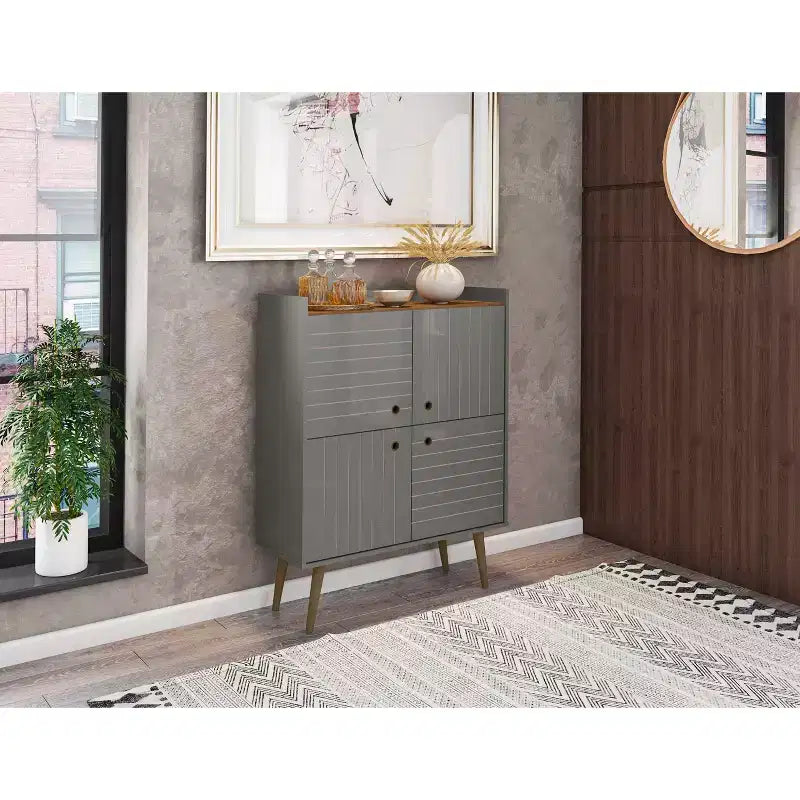 45.5" Mid-Century Modern 4-Shelf Accent Cabinet | 2 Doors | MDF