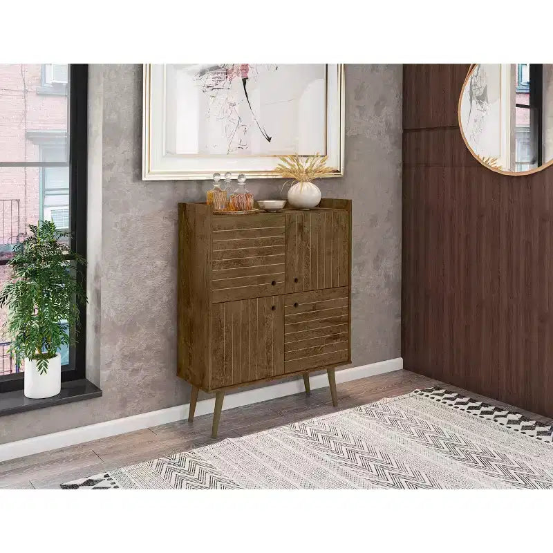 45.5" Mid-Century Modern 4-Shelf Accent Cabinet | 2 Doors | MDF