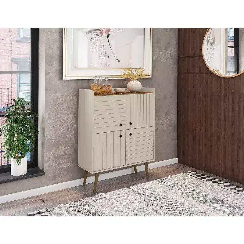 45.5" Mid-Century Modern 4-Shelf Accent Cabinet | 2 Doors | MDF